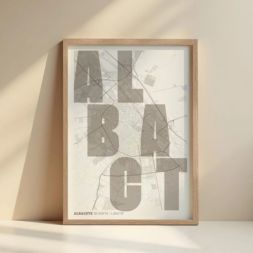 Creative print of Albacete – Graphic design and typography on a map