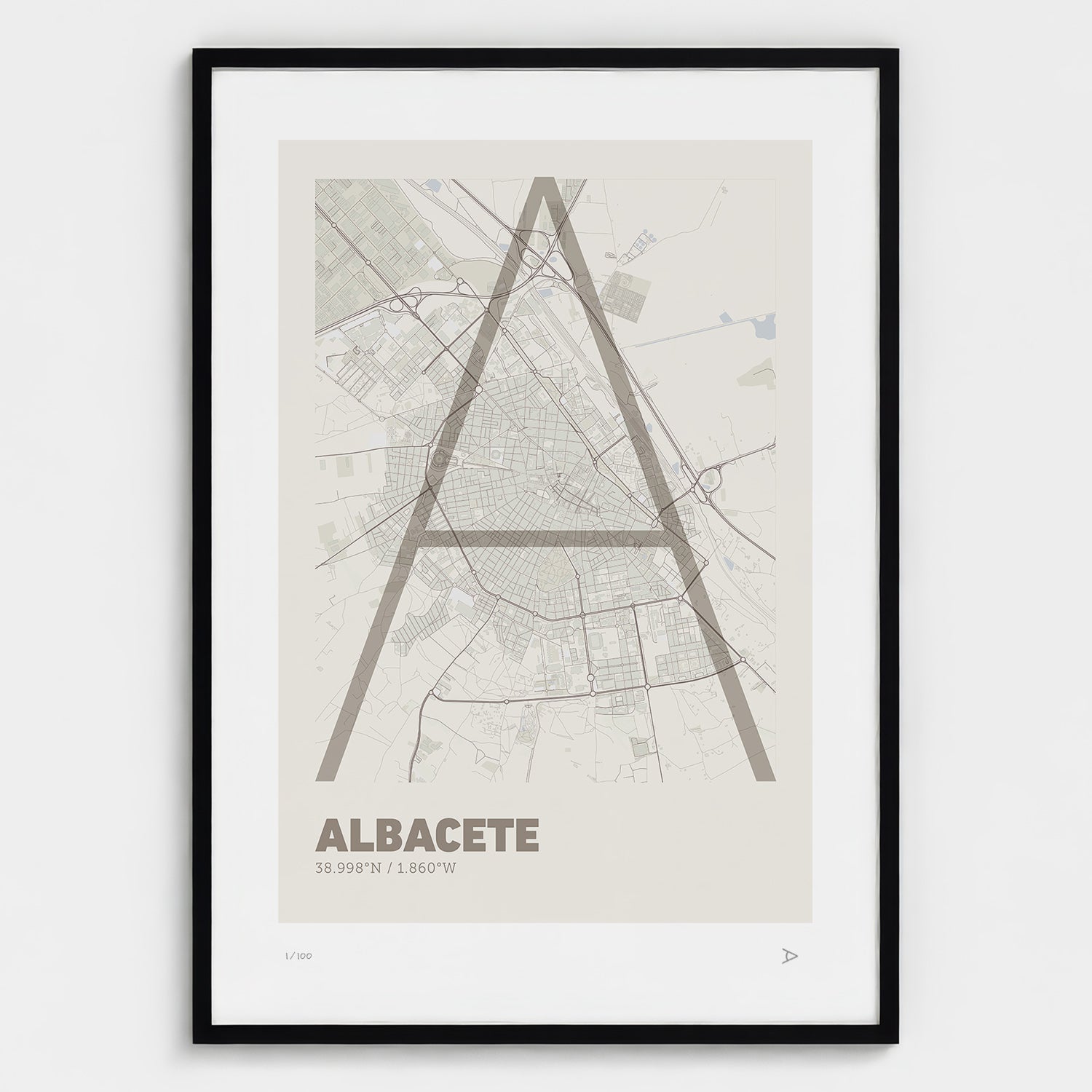 Lámina tipográfica de Albacete – diseño Ultrafina, marco negro