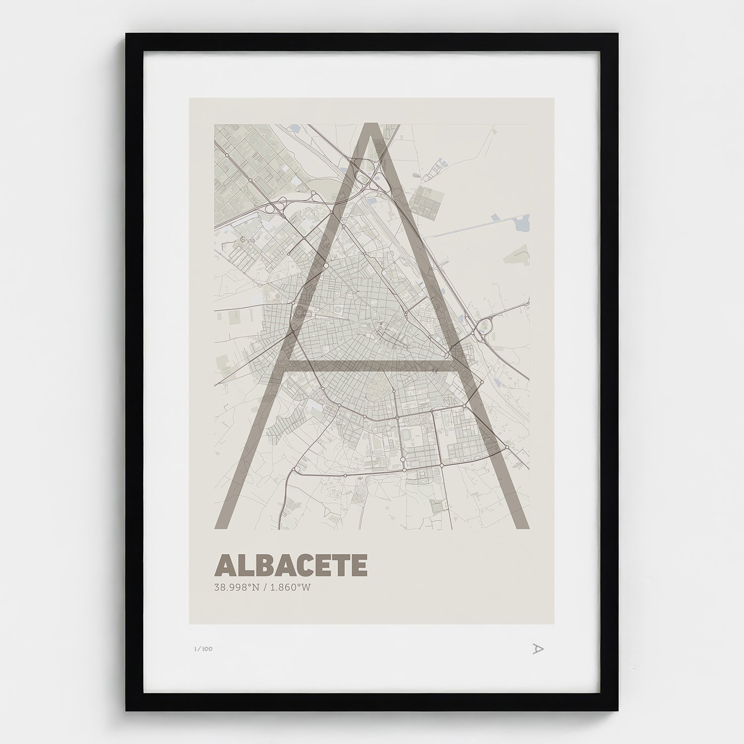 Lámina tipográfica de Albacete – diseño Ultrafina, marco negro