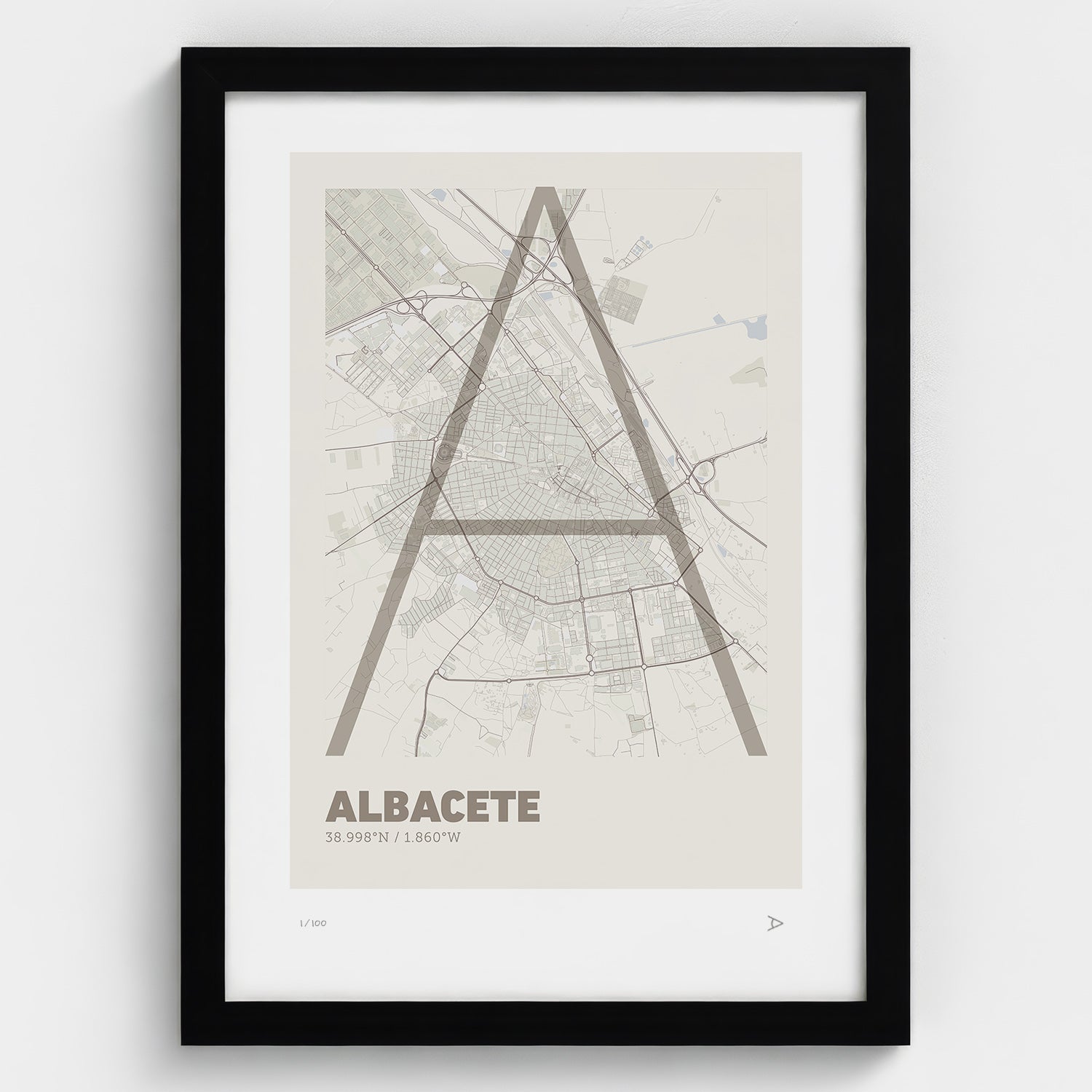 Lámina tipográfica de Albacete – diseño Ultrafina, marco negro