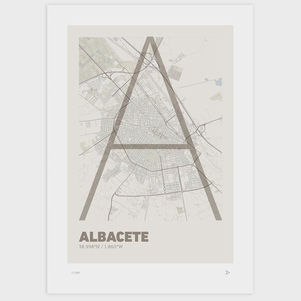Lámina tipográfica de Albacete – diseño Ultrafina, sin marco sobre papel