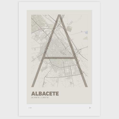 Lámina tipográfica de Albacete – diseño Ultrafina, sin marco sobre papel