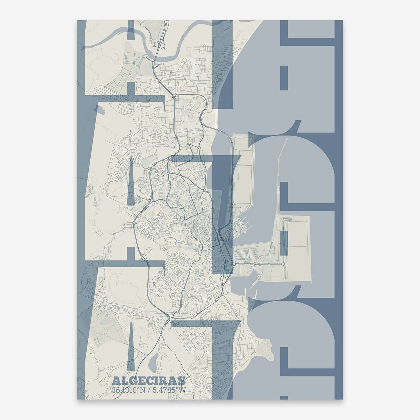 Ilustración de Algeciras con tipografía geométrica – "Las Letras Inseparables"