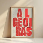 Lámina creativa de Algeciras – Diseño gráfico y tipografía sobre mapa
