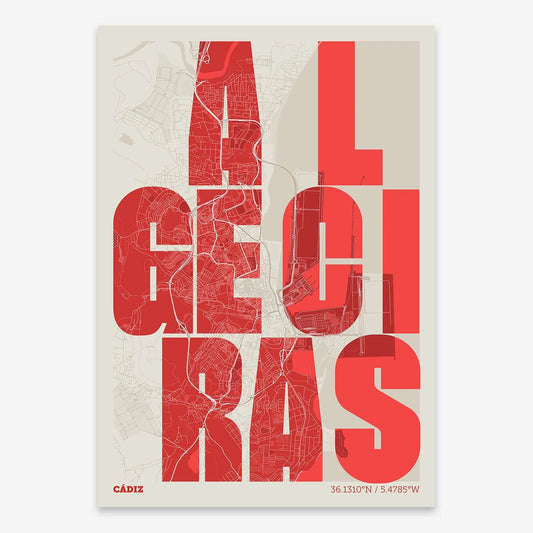 Creative print of Algeciras – Graphic design and typography on a map