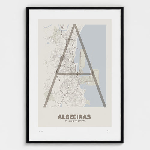 Lámina tipográfica de Algeciras – diseño Ultrafina, marco negro
