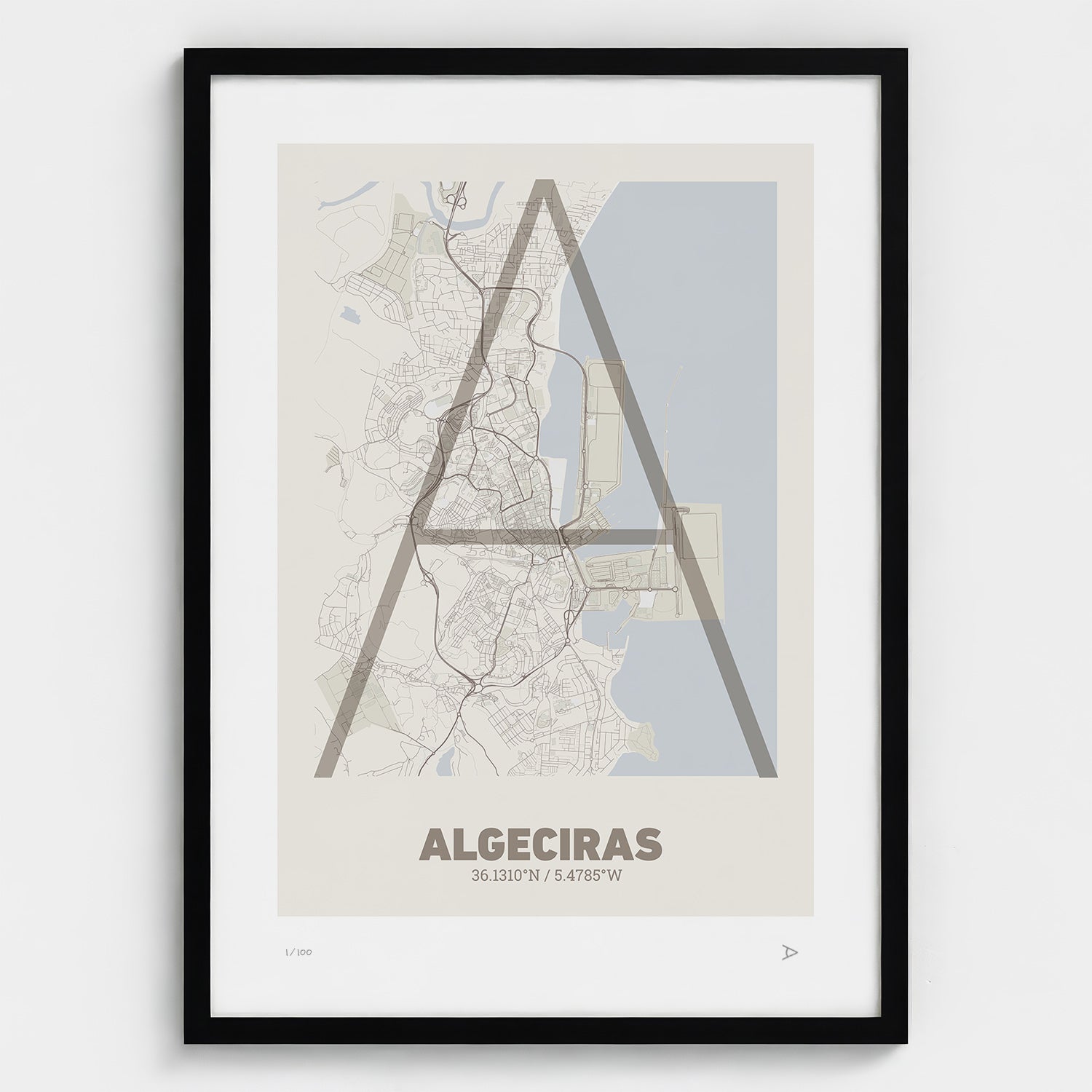 Lámina tipográfica de Algeciras – diseño Ultrafina, marco negro