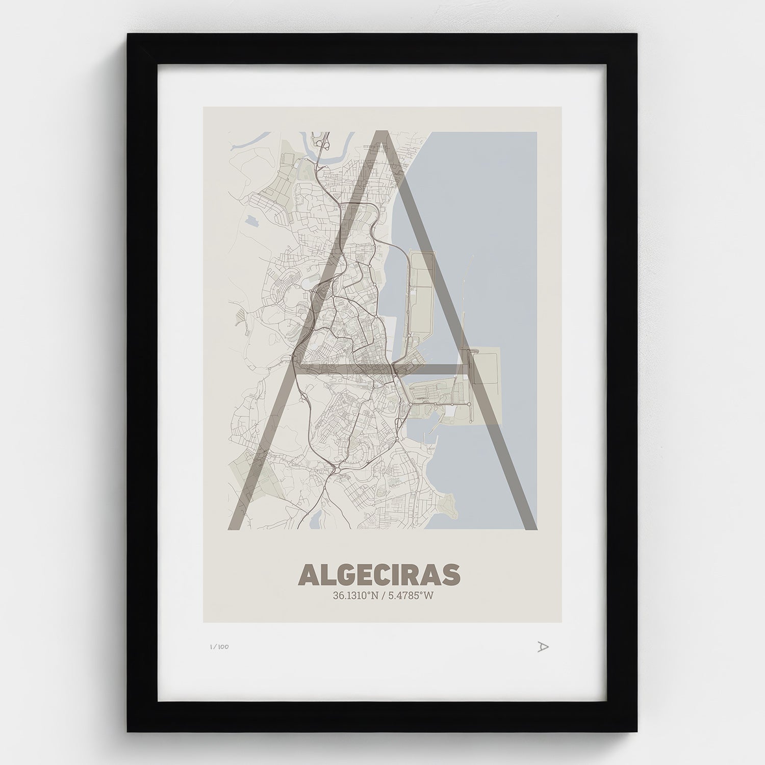 Lámina tipográfica de Algeciras – diseño Ultrafina, marco negro