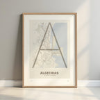 Láminas mapa de Algeciras enmarcadas en negro y madera natural