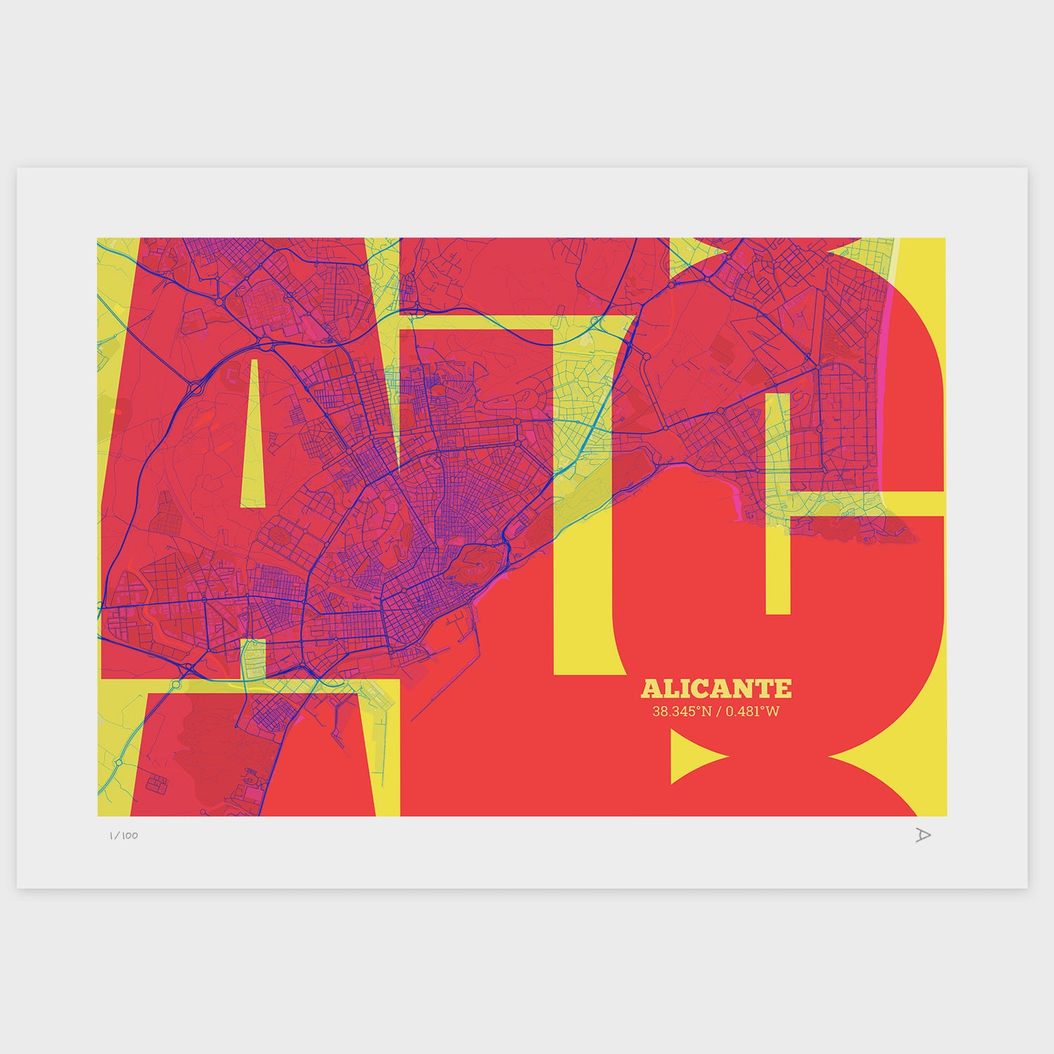 Lámina tipográfica de Alicante – diseño Inseparable, sin marco sobre papel