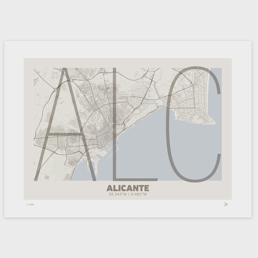 Lámina tipográfica de Alicante – diseño Ultrafina, sin marco sobre papel