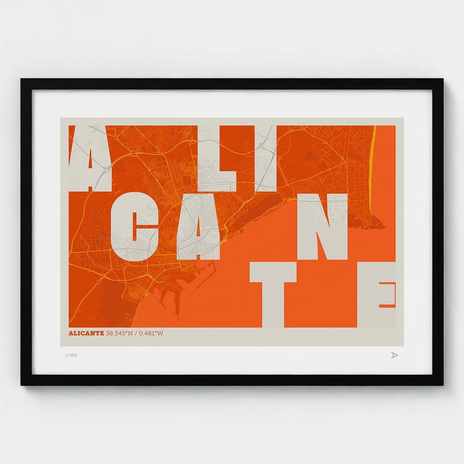 Lámina tipográfica de Alicante – diseño Revoltosa, marco negro