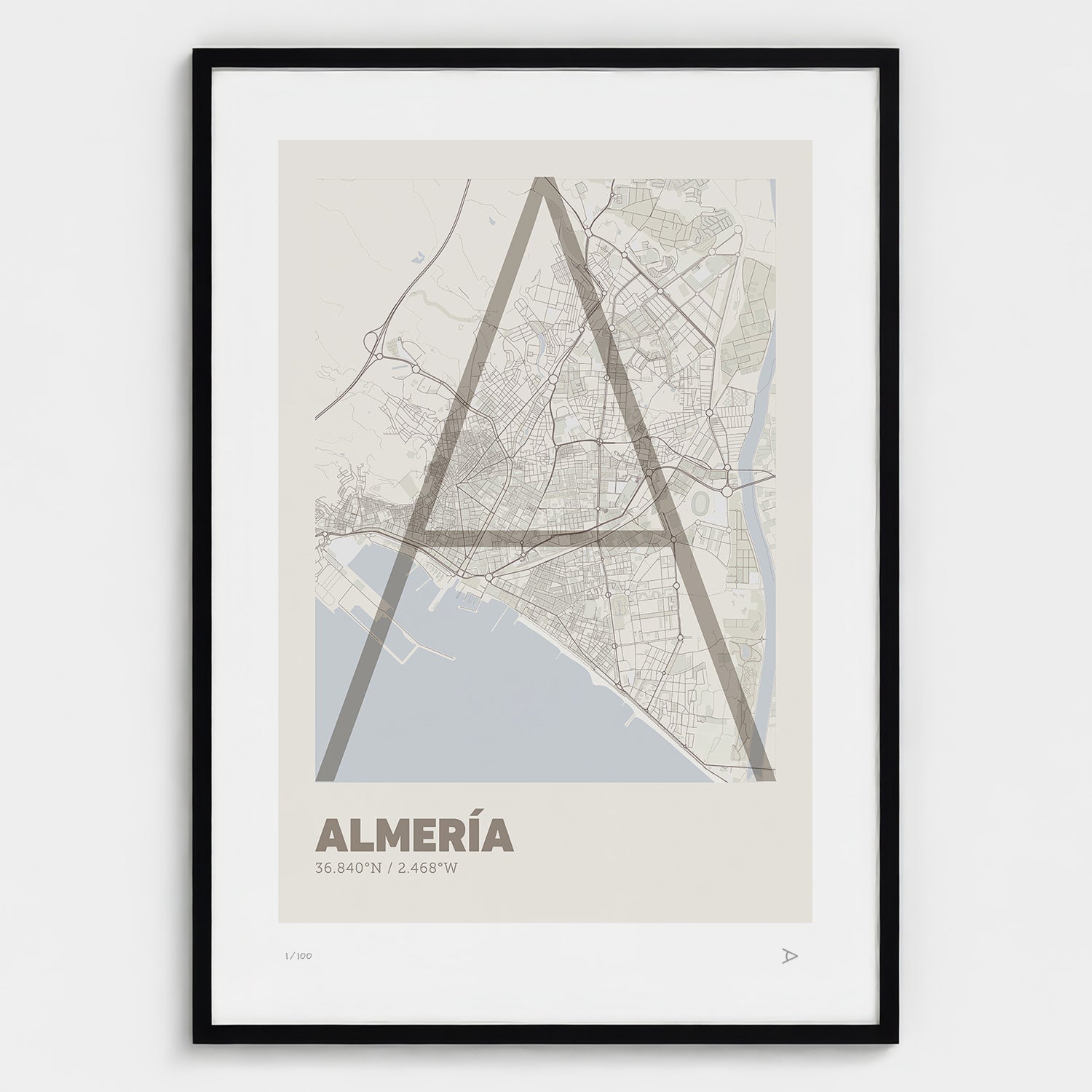 Lámina tipográfica de Almeria – diseño Ultrafina, marco negro