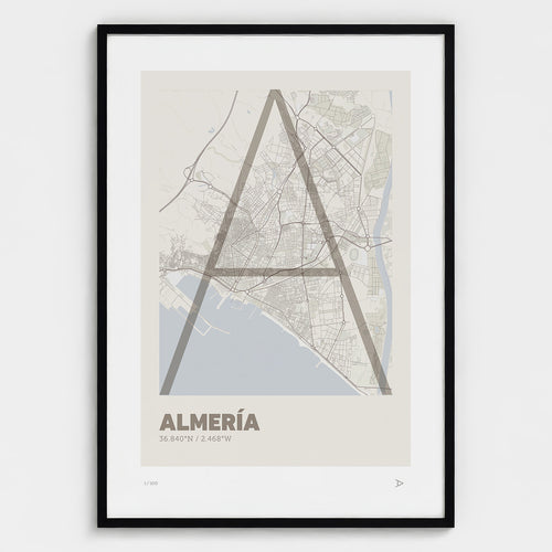 Lámina tipográfica de Almeria – diseño Ultrafina, marco negro