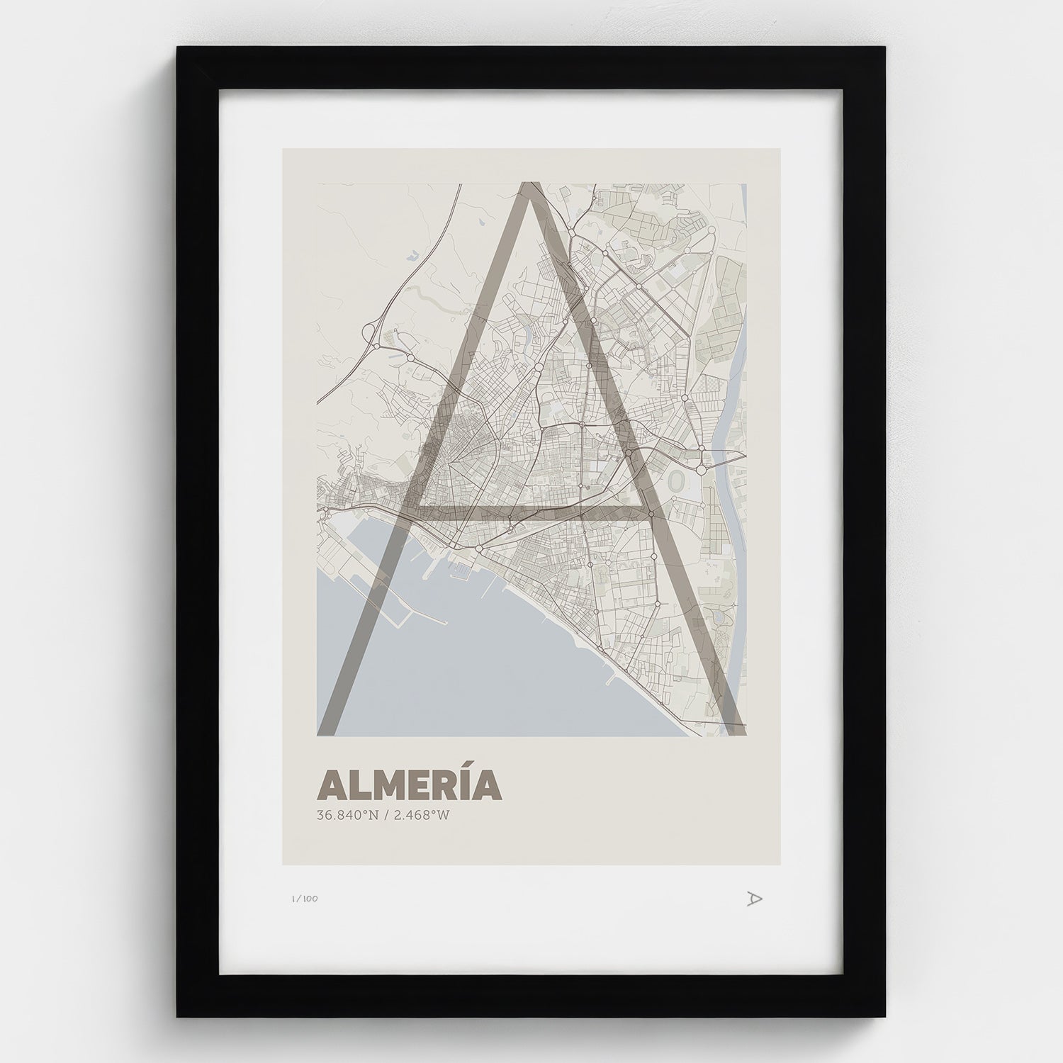 Lámina tipográfica de Almeria – diseño Ultrafina, marco negro