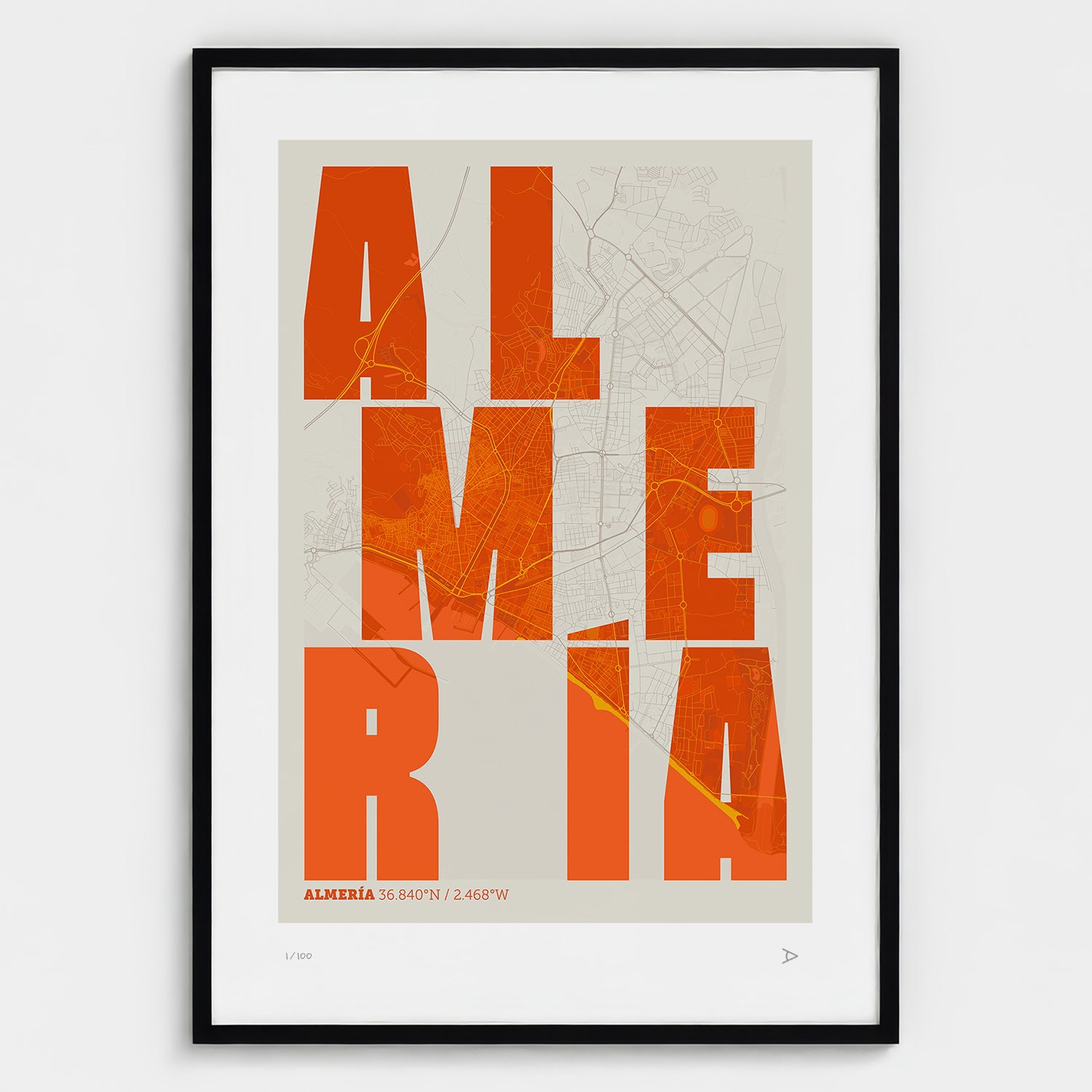 Lámina tipográfica de Almeria – diseño Revoltosa, marco negro