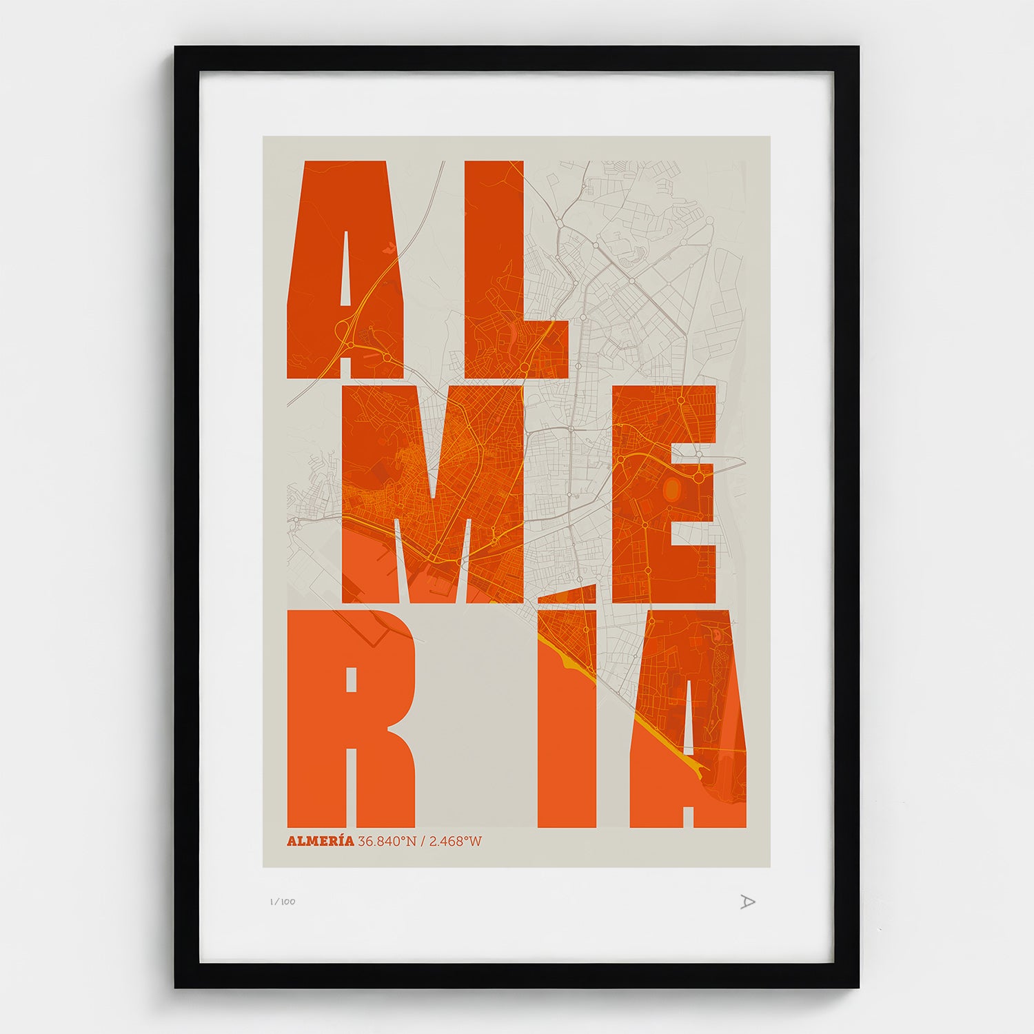 Lámina tipográfica de Almeria – diseño Revoltosa, marco negro