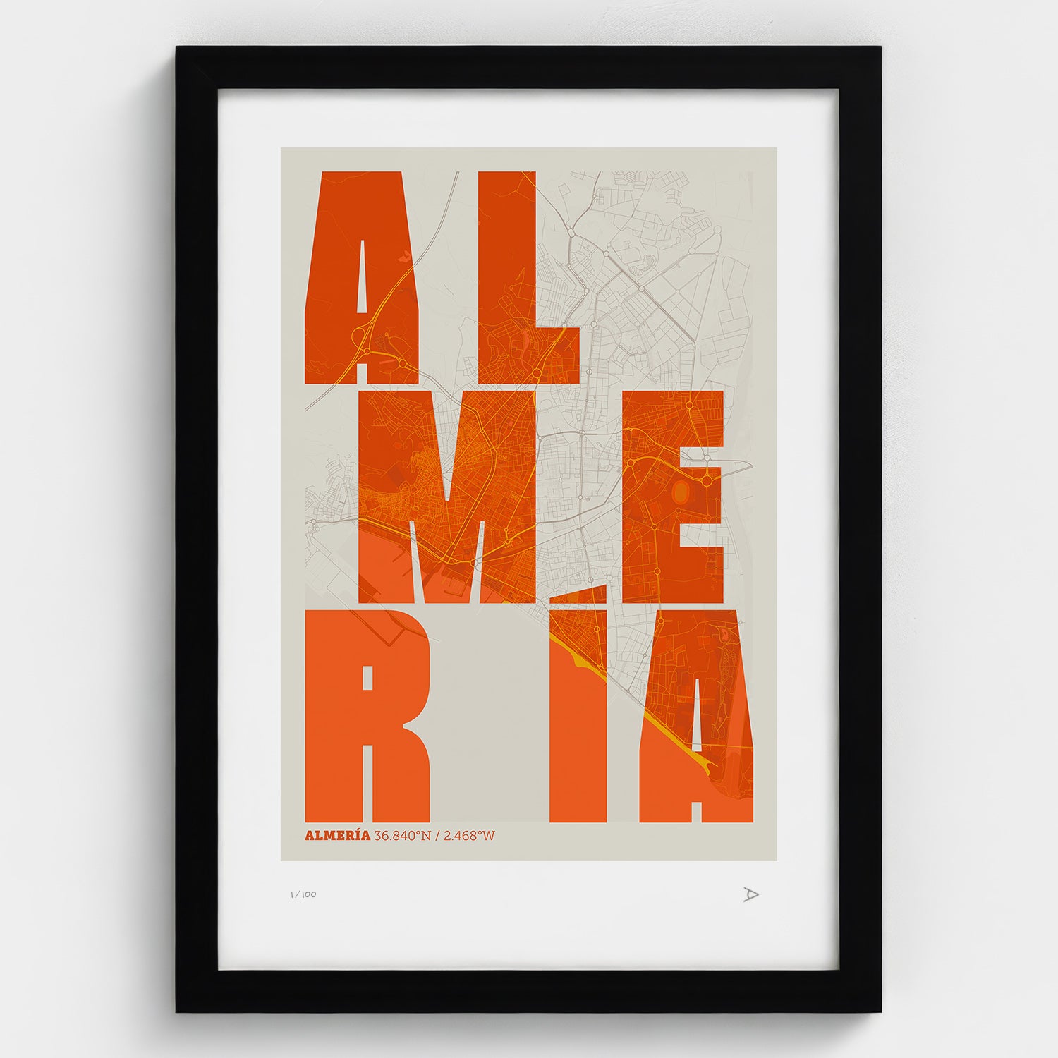 Lámina tipográfica de Almeria – diseño Revoltosa, marco negro