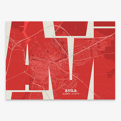 Poster of  composed with letters from its abbreviation or its airport IATA code printed on red and an off-white background