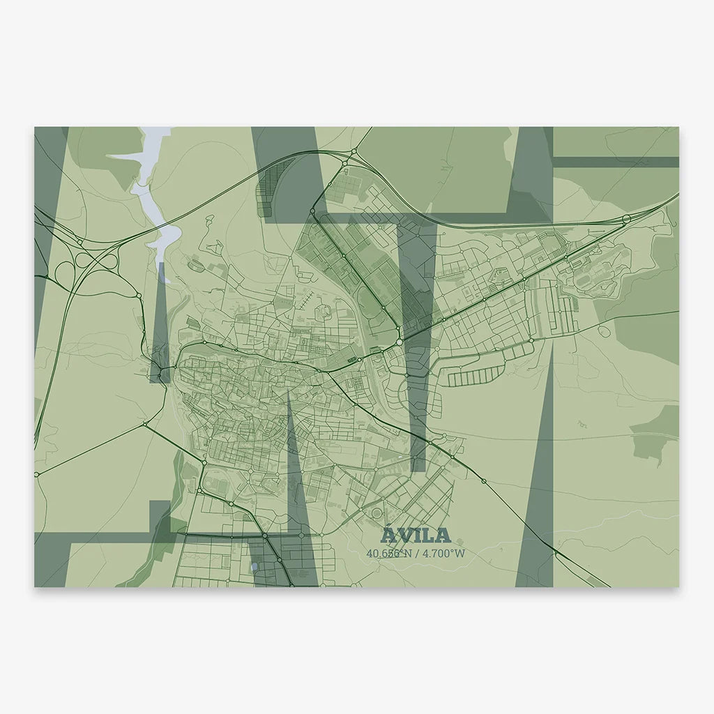 Poster of  composed with letters from its abbreviation or its airport IATA code printed on two green tones