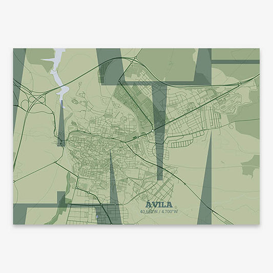 Poster of  composed with letters from its abbreviation or its airport IATA code printed on two green tones