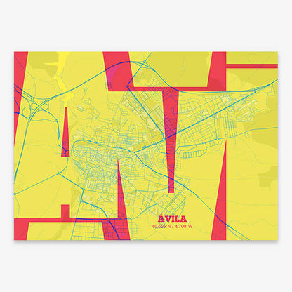 Poster of  composed with letters from its abbreviation or its airport IATA code printed on yellow and fuchsia