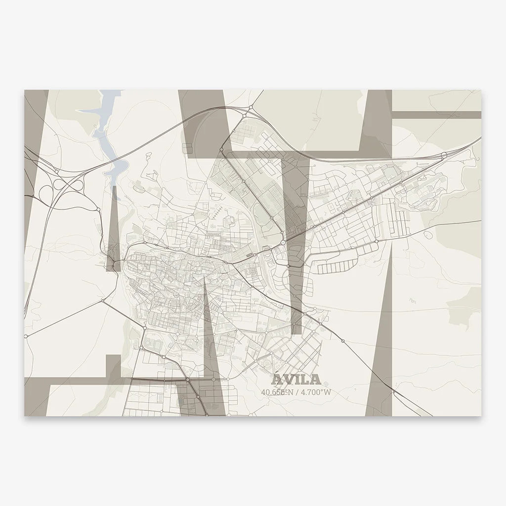 Poster of  composed with letters from its abbreviation or its airport IATA code printed on light brown and an off-white background