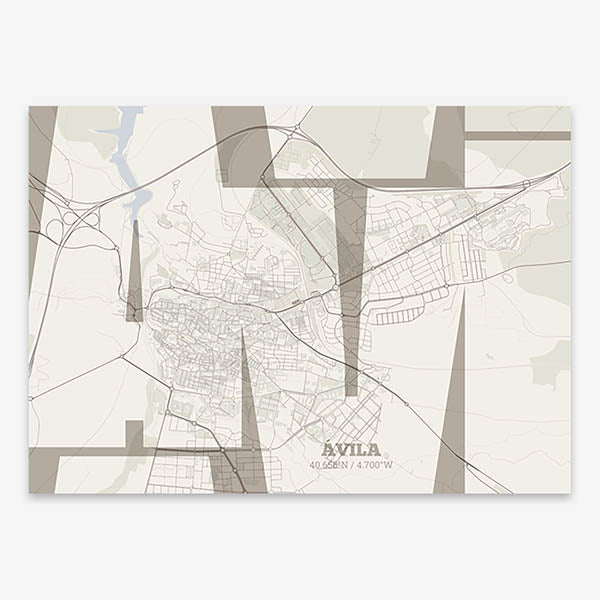 Poster of  composed with letters from its abbreviation or its airport IATA code printed on light brown and an off-white background