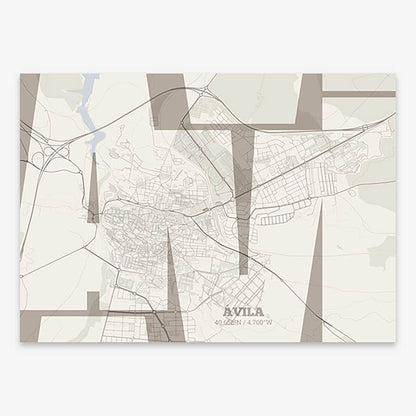 Poster of  composed with letters from its abbreviation or its airport IATA code printed on light brown and an off-white background