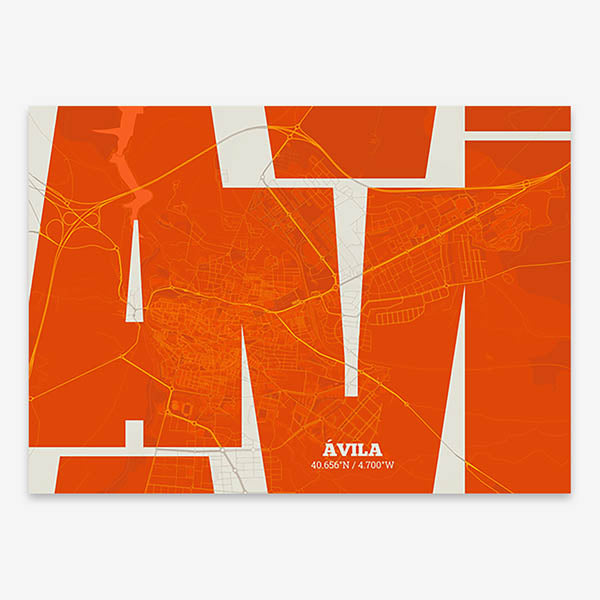 Poster of  composed with letters from its abbreviation or its airport IATA code printed on orange and an off-white background