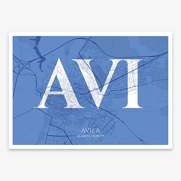 Decorative map of  composed with letters in serif font printed on navy blue and white