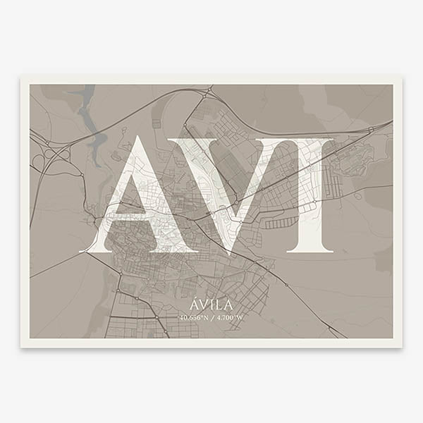 Decorative map of  composed with letters in serif font printed on light brown and an off-white background