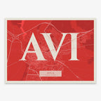 Decorative map of  composed with letters in serif font printed on red and an off-white background