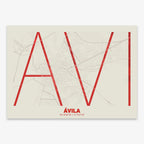 Poster of  composed with letters in extra light font printed on red and an off-white background