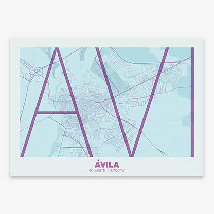 Poster of  composed with letters in extra light font printed on purple and light blue