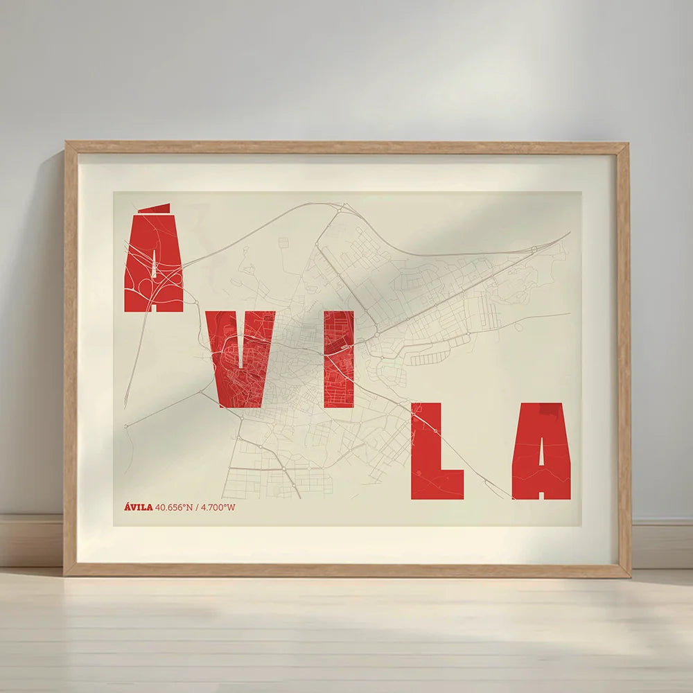 Creative print of Ávila – Graphic design and typography on a map