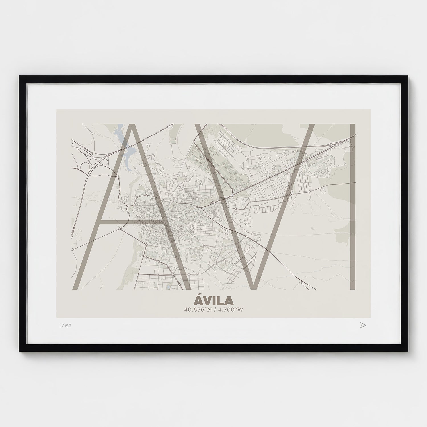 Lámina tipográfica de Avila – diseño Ultrafina, marco negro