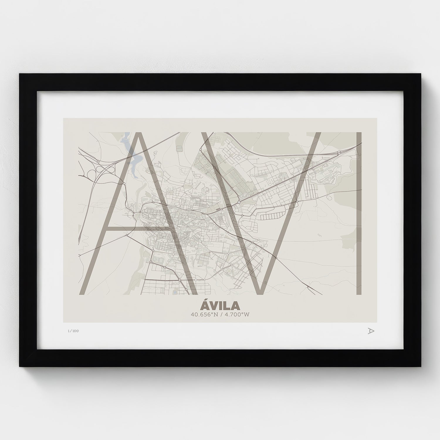 Lámina tipográfica de Avila – diseño Ultrafina, marco negro