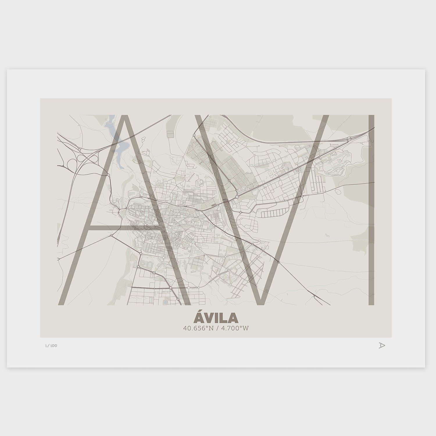 Lámina tipográfica de Avila – diseño Ultrafina, sin marco sobre papel
