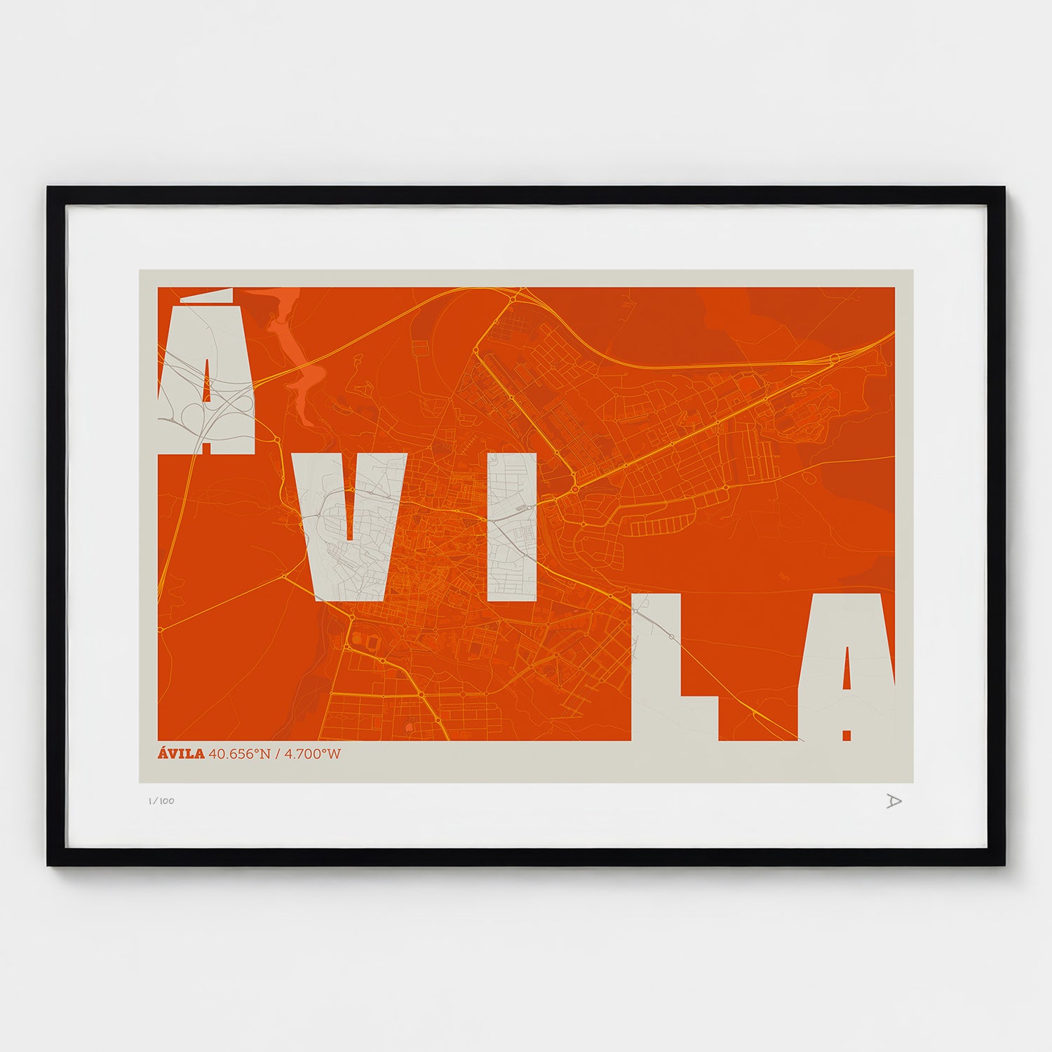 Lámina tipográfica de Avila – diseño Revoltosa, marco negro