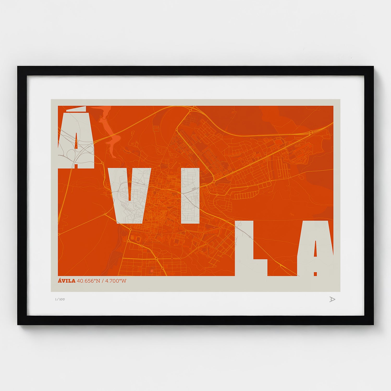 Lámina tipográfica de Avila – diseño Revoltosa, marco negro