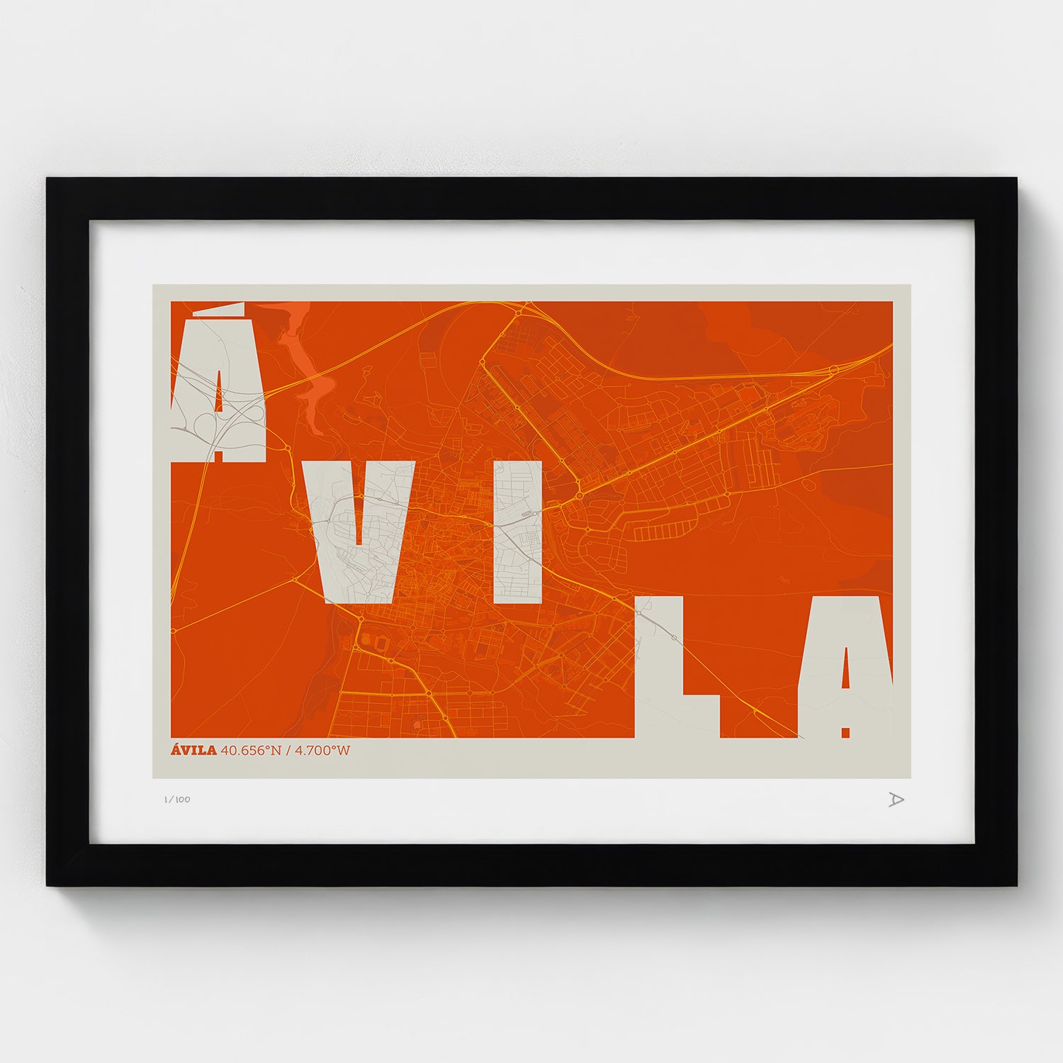 Lámina tipográfica de Avila – diseño Revoltosa, marco negro