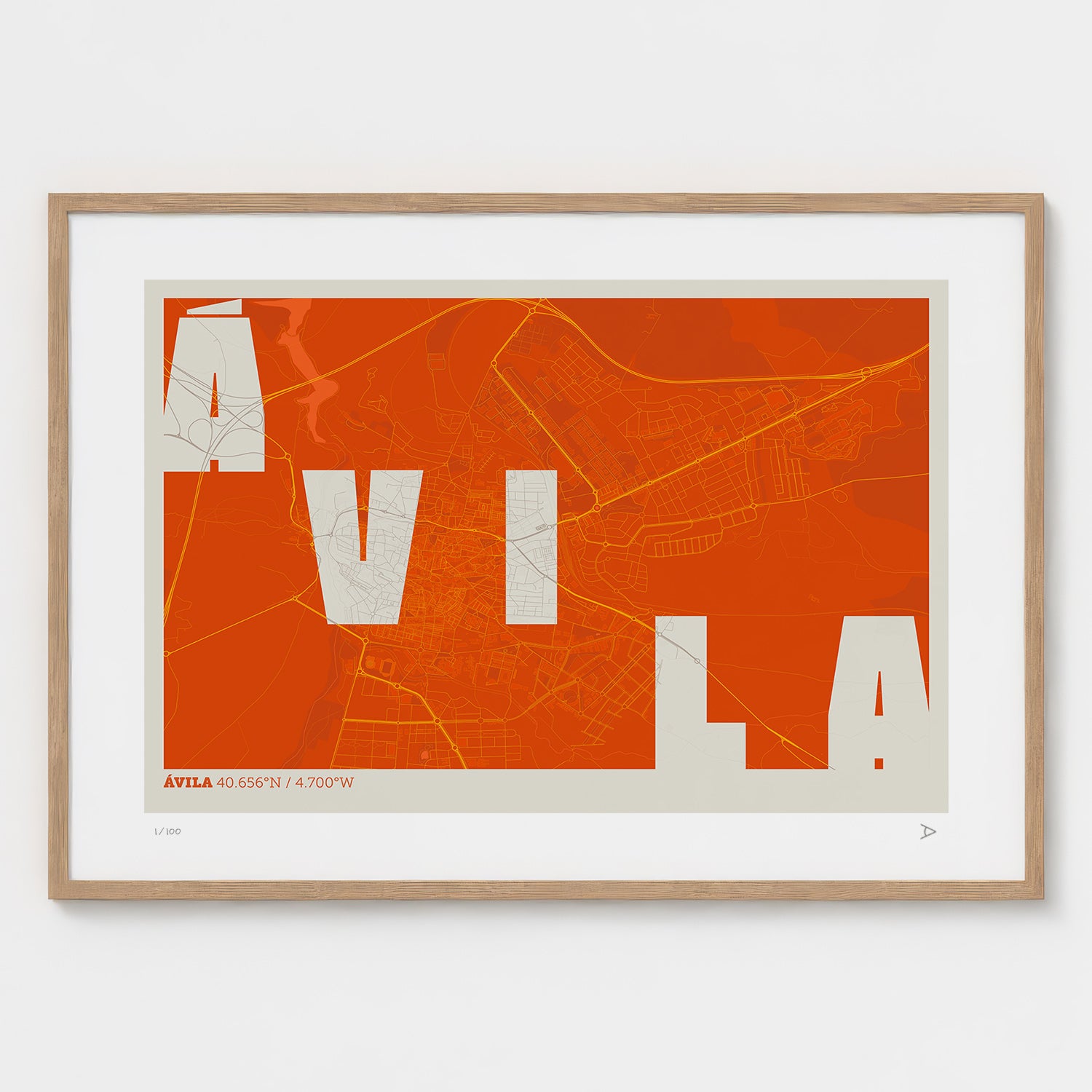 Lámina tipográfica de Avila – diseño Revoltosa, marco de madera natural