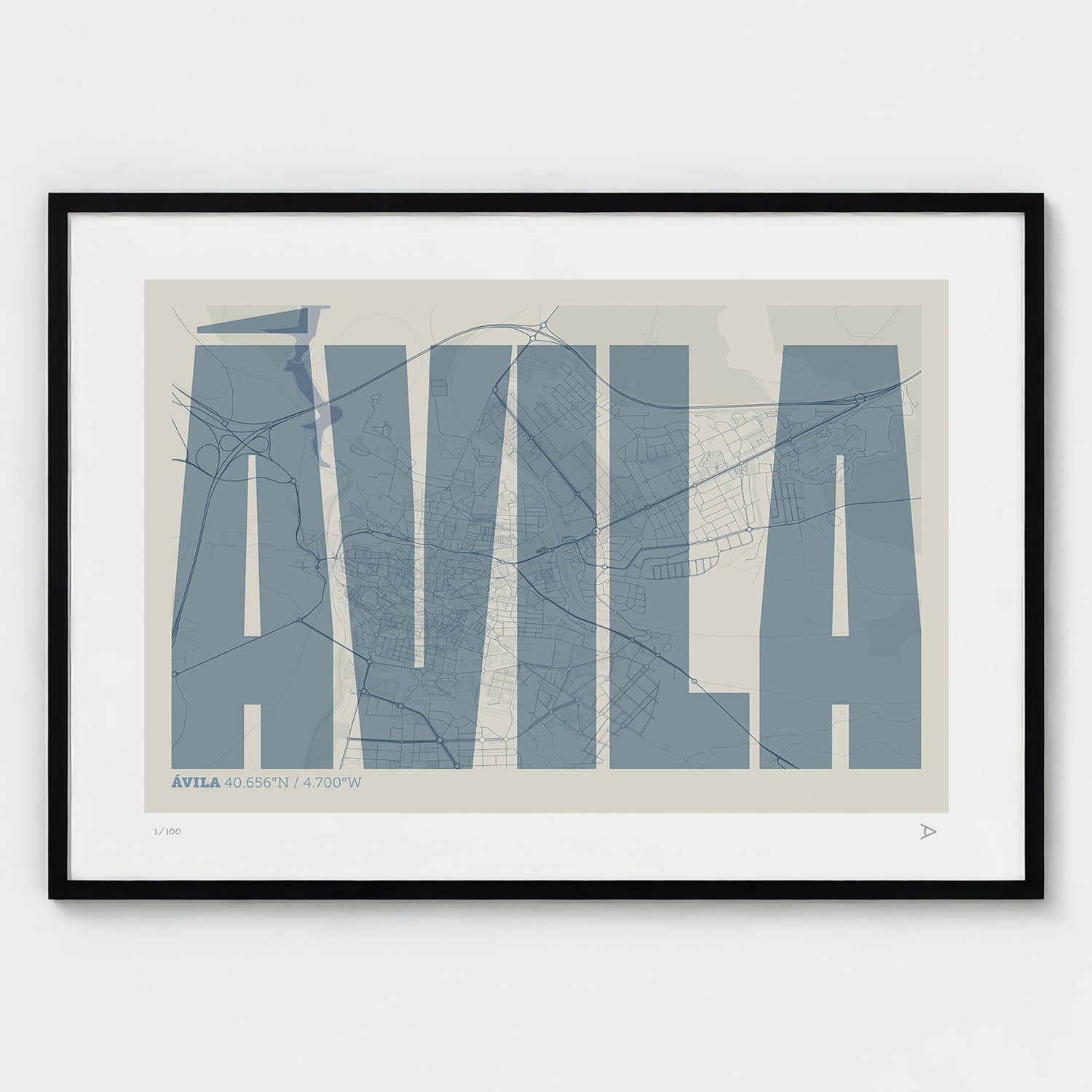 Lámina tipográfica de Avila – diseño Extra Comprimida, marco negro