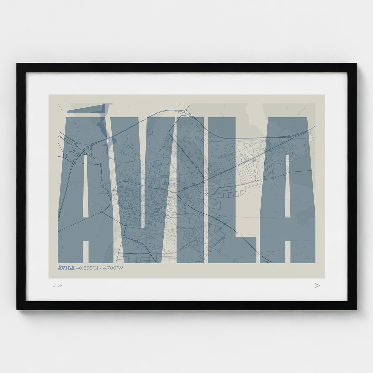 Lámina tipográfica de Avila – diseño Extra Comprimida, marco negro