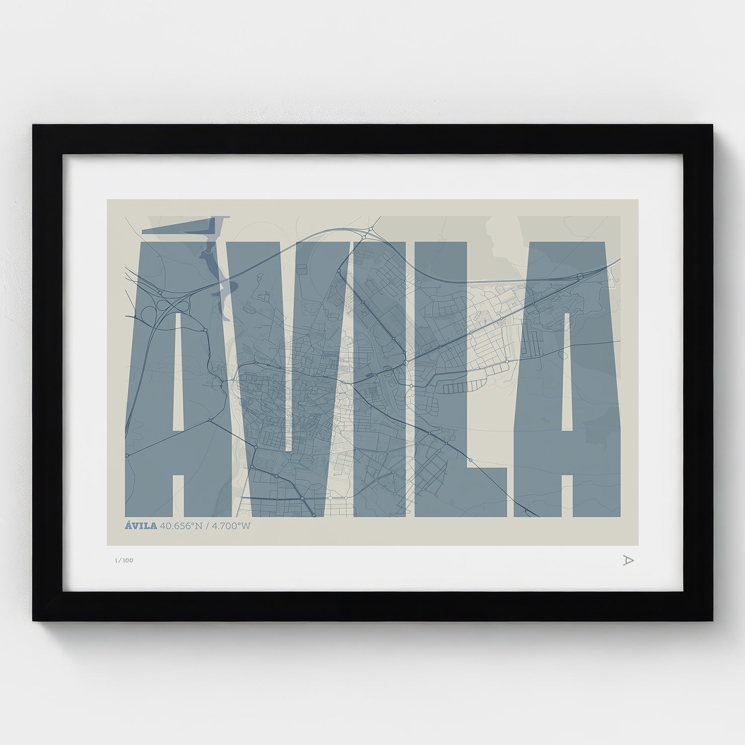 Lámina tipográfica de Avila – diseño Extra Comprimida, marco negro