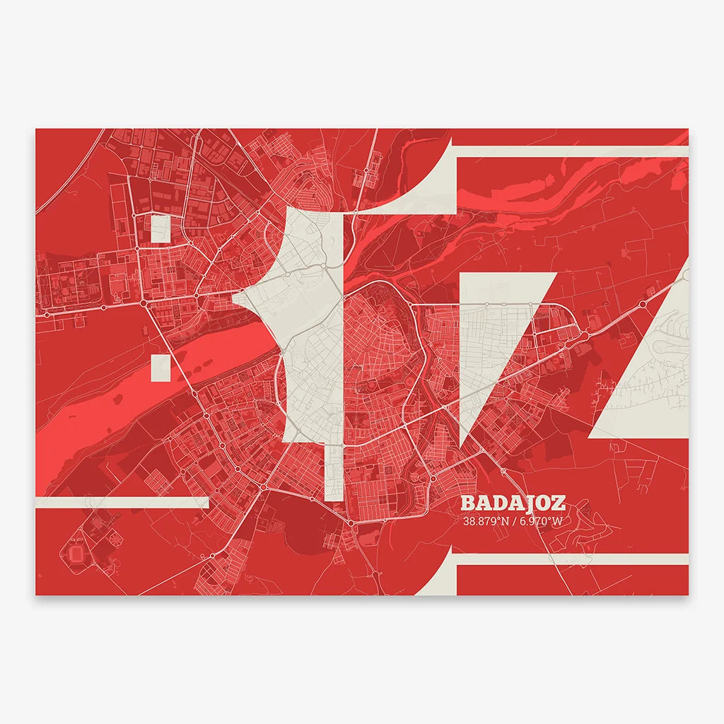 Poster of  composed with letters from its abbreviation or its airport IATA code printed on red and an off-white background