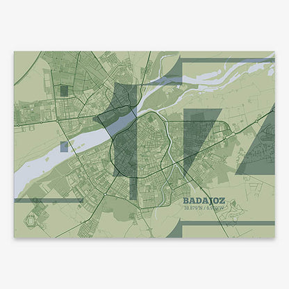 Poster of  composed with letters from its abbreviation or its airport IATA code printed on two green tones