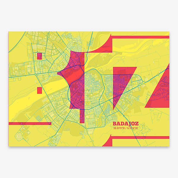 Poster of  composed with letters from its abbreviation or its airport IATA code printed on yellow and fuchsia