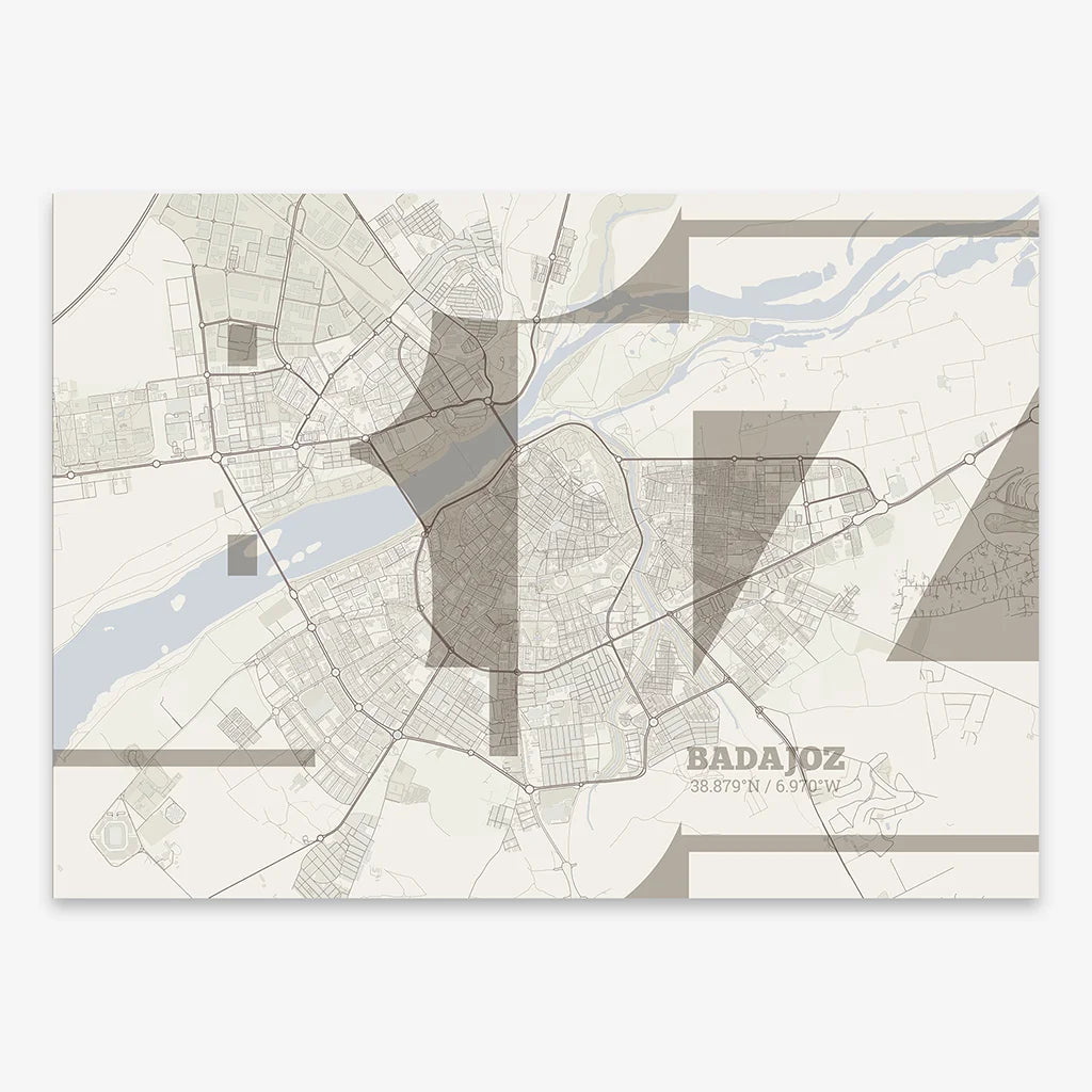 Poster of  composed with letters from its abbreviation or its airport IATA code printed on light brown and an off-white background